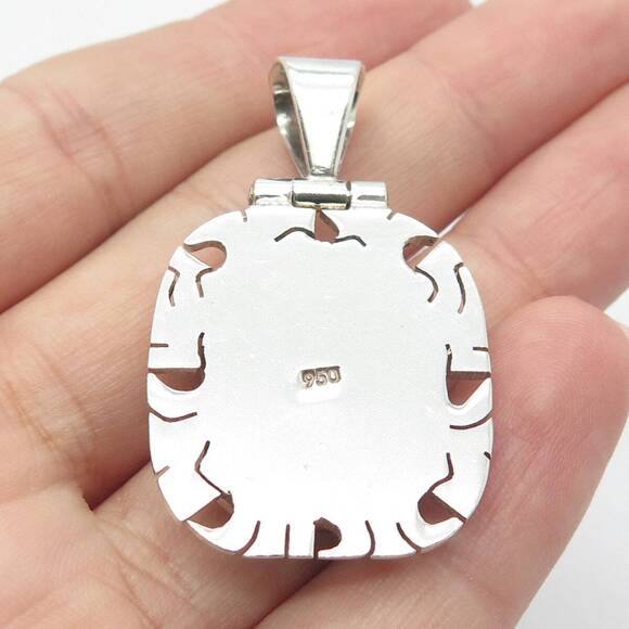 950 Silver Vintage Multi-Color Glass Floral Pendant - Picture 2 of 8